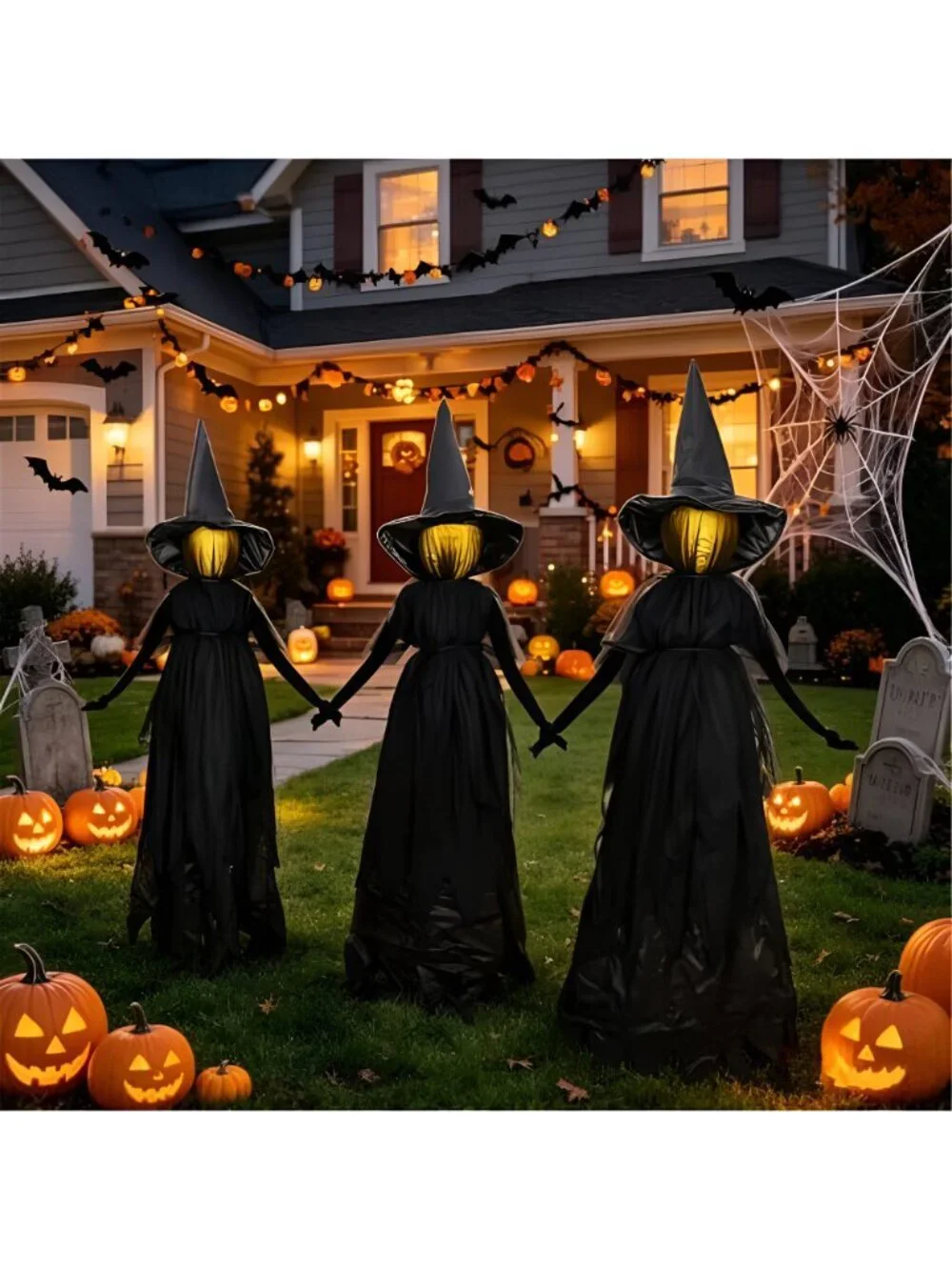 Halloween Decorations Outdoor 4.6 FT Light Up Witch Stakes Set of 3